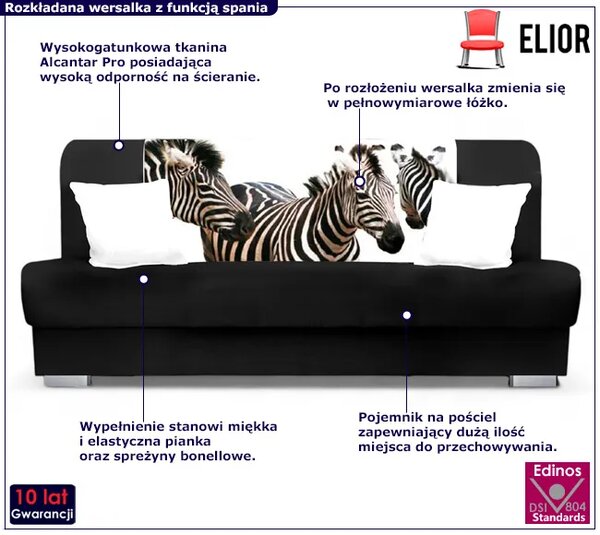 Czarno-biała wersalka z funkcją spania zebra G8-H16