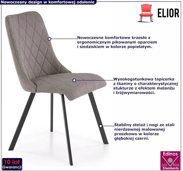 Popielate tapicerowane metalowe krzesło W1-B28