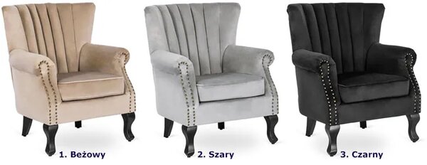 Czarny welurowy fotel uszak glamour M9-Z48