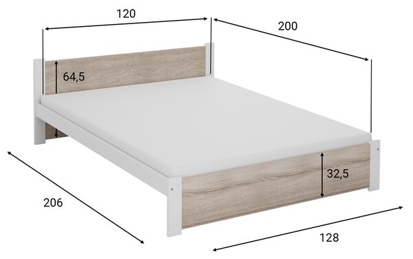 Łóżko IKAROS 120 x 200 cm, białe/dąb sonoma Stelaż: Ze stelażem listwowym elastycznym, Materac: Bez materaca