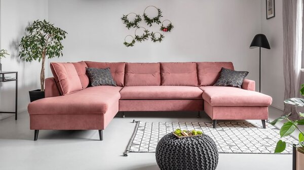 Różowa aksamitna rozkładana sofa w kształcie litery "U" Miuform Stylish Stan, lewostronna