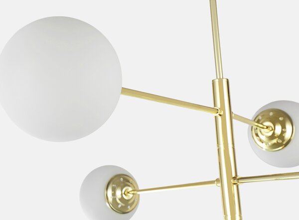 ŻYRANDOL LAMPA SUFITOWA WISZĄCA NOWOCZESNA ZŁOTO KLASYCZNE BIAŁE KULE FINO 6 LED