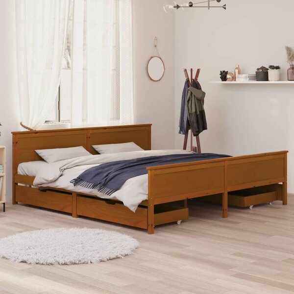 Rama łóżka z 4 szufladami, miodowy brąz, lita sosna, 200x200 cm