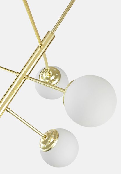ŻYRANDOL LAMPA SUFITOWA WISZĄCA NOWOCZESNA ZŁOTO KLASYCZNE BIAŁE KULE FINO 6 LED