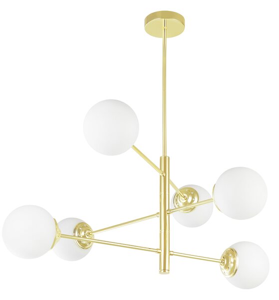 ŻYRANDOL LAMPA SUFITOWA WISZĄCA NOWOCZESNA ZŁOTO KLASYCZNE BIAŁE KULE FINO 6 LED