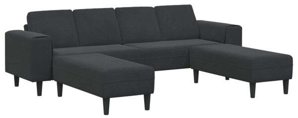 Nowoczesna sofa do salonu z poduszkami i ottomanem, czarna, 4 miejsca