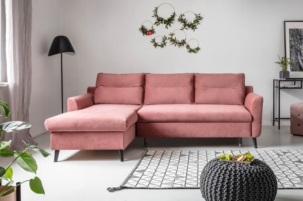 Różowy aksamitny narożnik rozkładany Miuform Stylish Stan, lewostronny