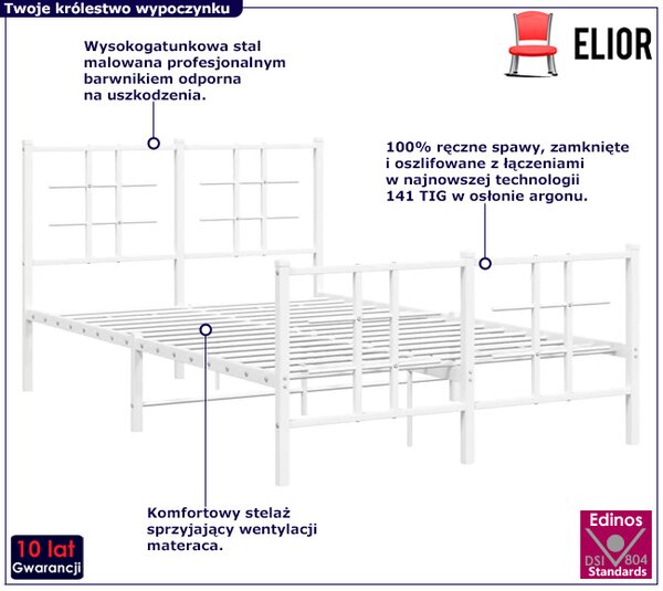 Białe industrialne łóżko metalowe 120x200 cm B8-F44