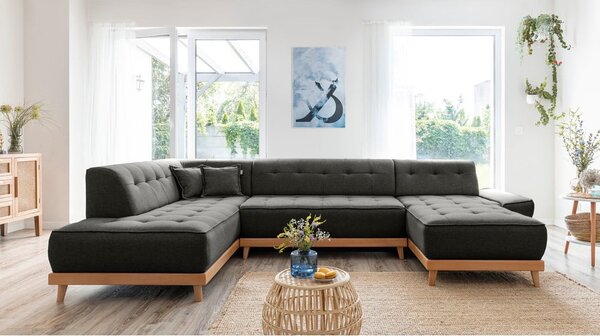 Ciemnoszara rozkładana sofa w kształcie litery "U" Miuform Dazzling Daisy, lewostronna