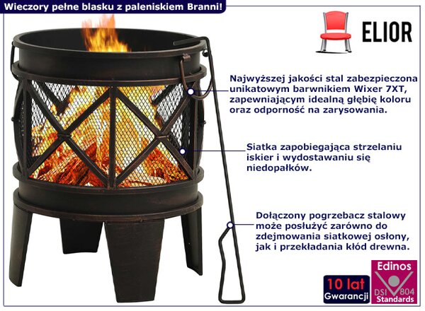Rustykalny kosz paleniskowy z pogrzebaczem R0-S11