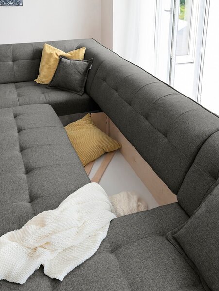 Ciemnoszara rozkładana sofa w kształcie litery "U" Miuform Dazzling Daisy, lewostronna