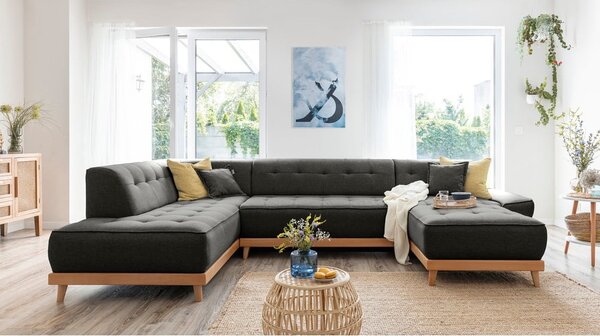Ciemnoszara rozkładana sofa w kształcie litery "U" Miuform Dazzling Daisy, lewostronna