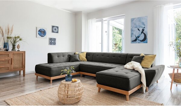 Ciemnoszara rozkładana sofa w kształcie litery "U" Miuform Dazzling Daisy, lewostronna