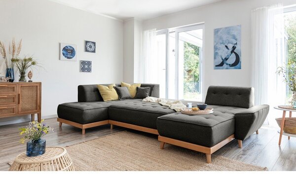 Ciemnoszara rozkładana sofa w kształcie litery "U" Miuform Dazzling Daisy, lewostronna