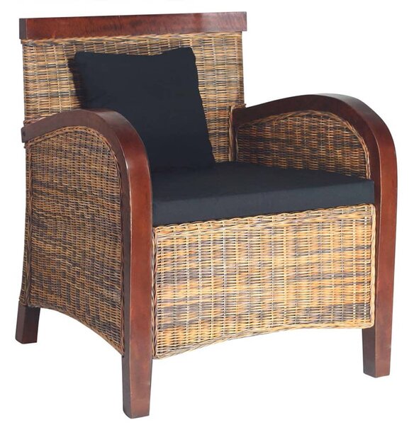 Rattanowy fotel z drewnianymi podłokietnikami - Illermi