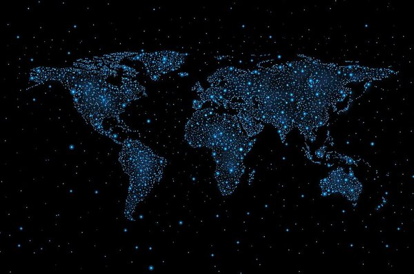 Tapeta mapa świata z nocnym niebem