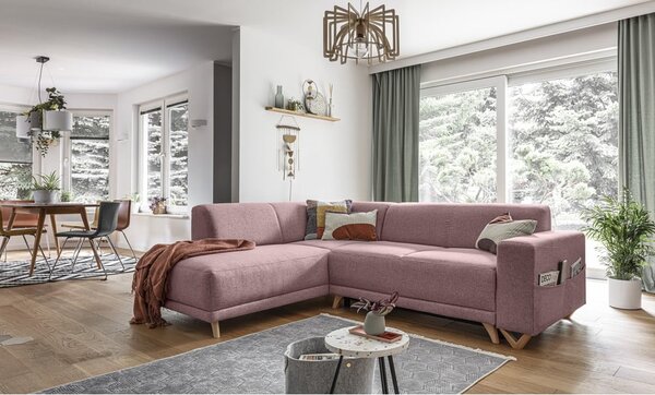 Różowy rozkładany/ze schowkiem narożnik (lewostronny/w kształcie litery L) Classy Sophie – Miuform