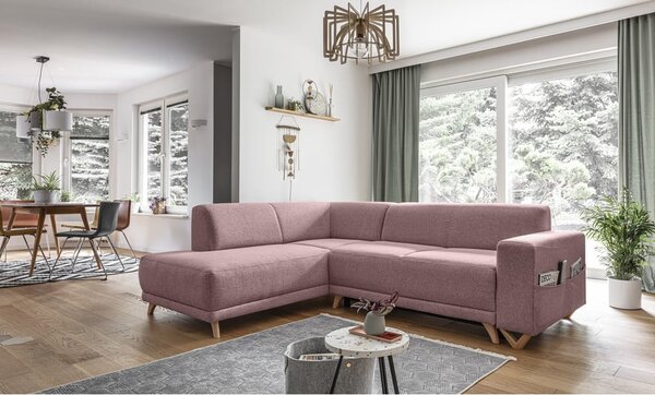 Różowy rozkładany/ze schowkiem narożnik (lewostronny/w kształcie litery L) Classy Sophie – Miuform