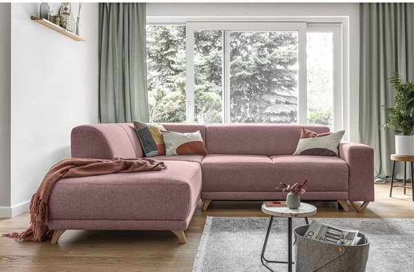 Różowy rozkładany/ze schowkiem narożnik (lewostronny/w kształcie litery L) Classy Sophie – Miuform