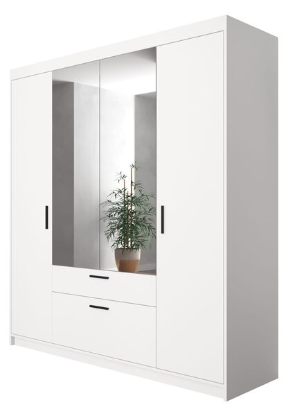 Szafa Essa 4D z lustrem, biała - drzwi uchylne