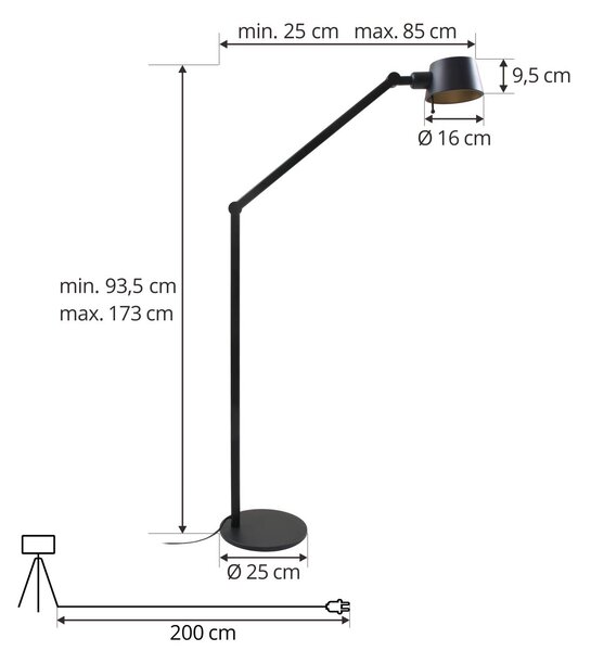 Lampa stojąca Silka Lucande, czarny, biuro, metal, nowoczesny