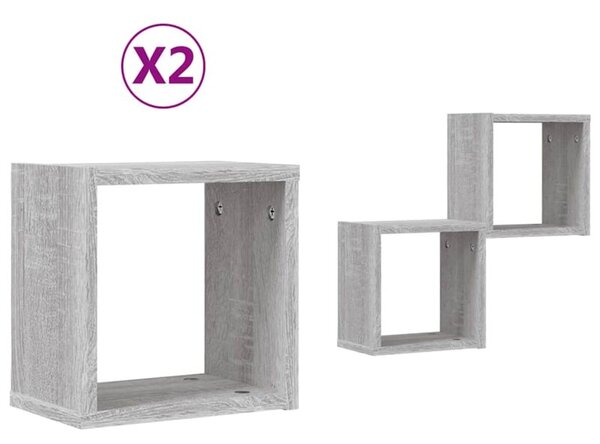 Półki ścienne z półką 2 szt. szary sonoma 26 x 15 x 26 cm