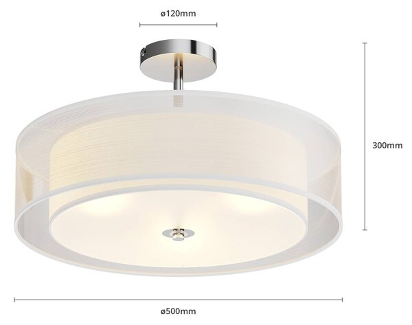 Lampa sufitowa PIKKA Lindby, możliwość ściemniania, biały / opal, salon / jadalnia, tkanina / materiał / jedwab, nowoczesny