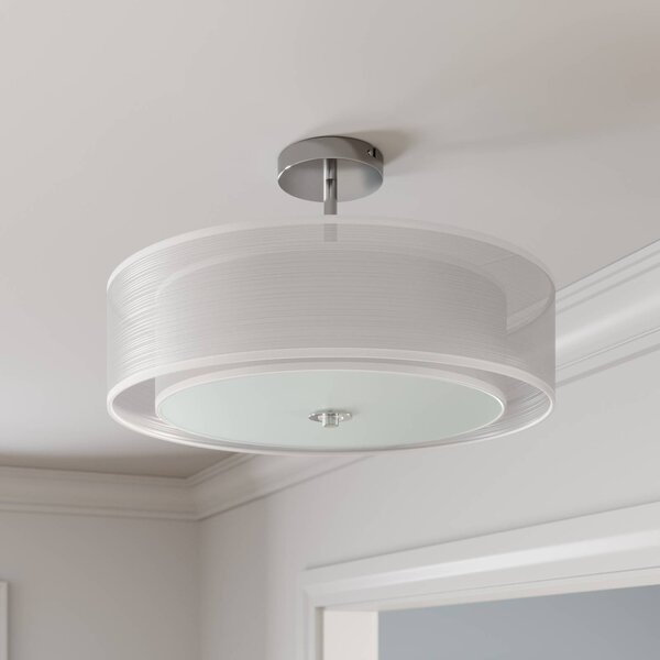 Lampa sufitowa PIKKA Lindby, możliwość ściemniania, biały / opal, salon / jadalnia, tkanina / materiał / jedwab, nowoczesny