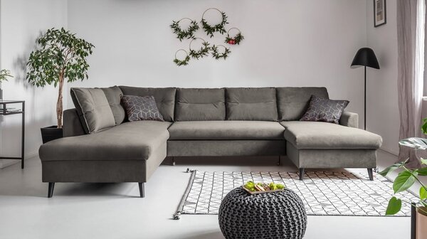 Ciemnoszara aksamitna rozkładana sofa w kształcie litery "U" Miuform Stylish Stan, lewostronna