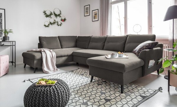 Ciemnoszara aksamitna rozkładana sofa w kształcie litery "U" Miuform Stylish Stan, lewostronna