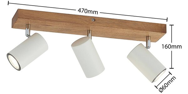 Reflektor sufitowy Lindby Maniva, 44 cm, 3-punktowy, biały, GU10 Maniva Lindby, możliwość ściemniania, jasne drewno, salon / jadalnia, drewno, nowoczesny