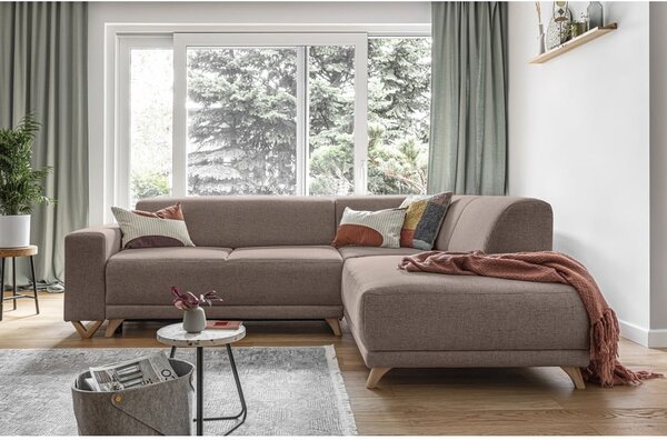 Brązowy rozkładany/ze schowkiem narożnik (prawostronny/w kształcie litery L) Classy Sophie – Miuform