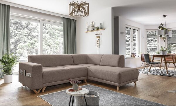 Brązowy rozkładany/ze schowkiem narożnik (prawostronny/w kształcie litery L) Classy Sophie – Miuform