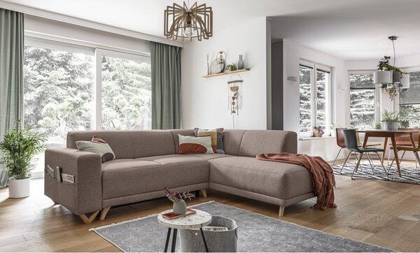 Brązowy rozkładany/ze schowkiem narożnik (prawostronny/w kształcie litery L) Classy Sophie – Miuform