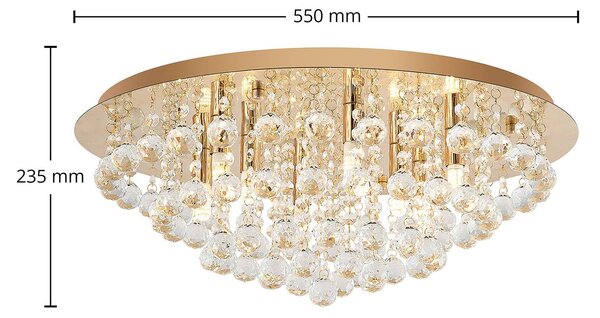 Lampa sufitowa kryształowa Gillion Lindby, możliwość ściemniania, mosiężny / złoty, salon / jadalnia, kryształ, nowoczesny