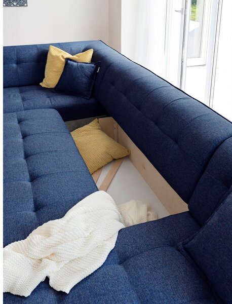 Granatowa rozkładana sofa w kształcie litery "U" Miuform Dazzling Daisy, lewostronna