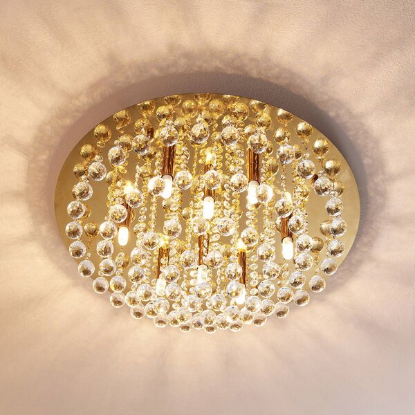 Lampa sufitowa kryształowa Gillion Lindby, możliwość ściemniania, mosiężny / złoty, salon / jadalnia, kryształ, nowoczesny