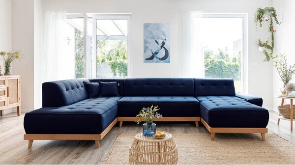 Granatowa rozkładana sofa w kształcie litery "U" Miuform Dazzling Daisy, lewostronna