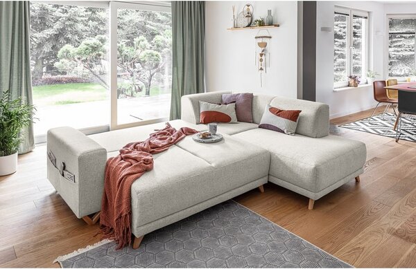 Beżowy rozkładany/ze schowkiem narożnik (prawostronny/w kształcie litery L) Classy Sophie – Miuform