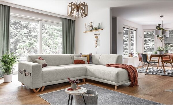 Beżowy rozkładany/ze schowkiem narożnik (prawostronny/w kształcie litery L) Classy Sophie – Miuform