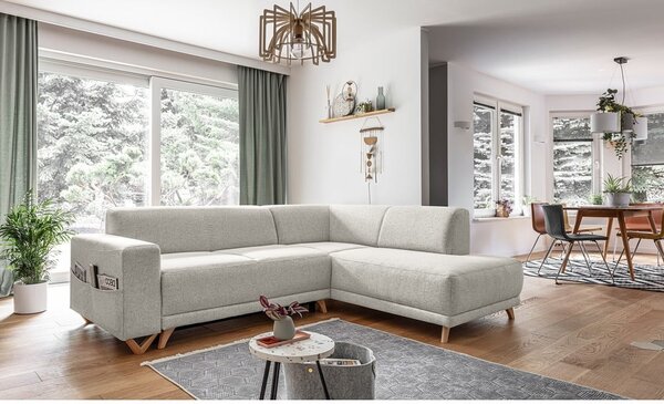 Beżowy rozkładany/ze schowkiem narożnik (prawostronny/w kształcie litery L) Classy Sophie – Miuform