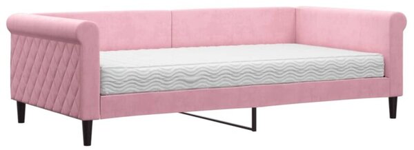Sofa z materacem do spania, różowa, 100x200 cm, aksamit
