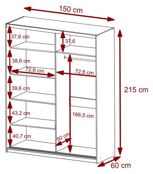 Szafa przesuwna z lustrem 150 cm BREGI biały mat