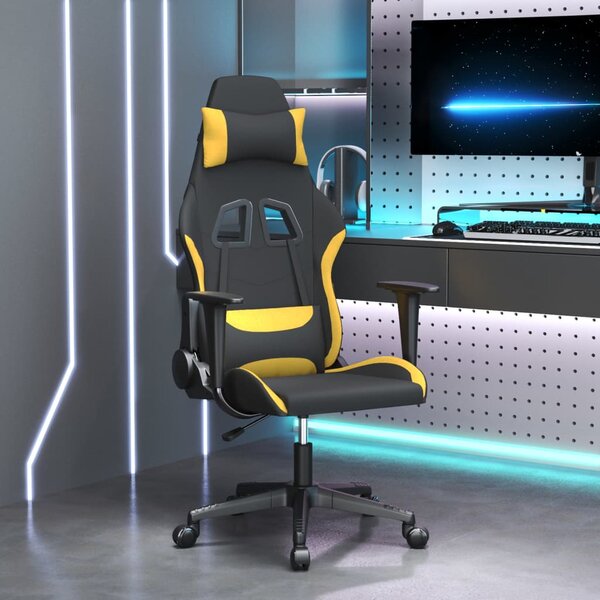 Obrotowy fotel gamingowy, czarno-jasnożółty, obity tkaniną