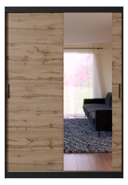 Szafa przesuwna z lustrem 150 cm BREGI czarny/dąb wotan