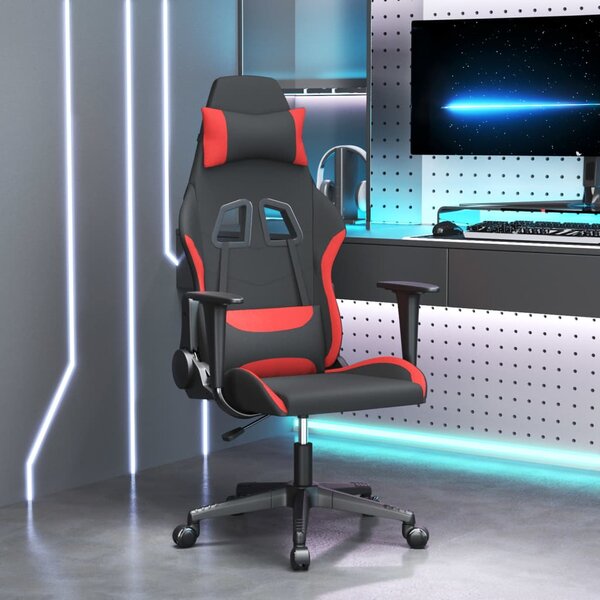 Obrotowy fotel gamingowy, czarno-czerwony, obity tkaniną
