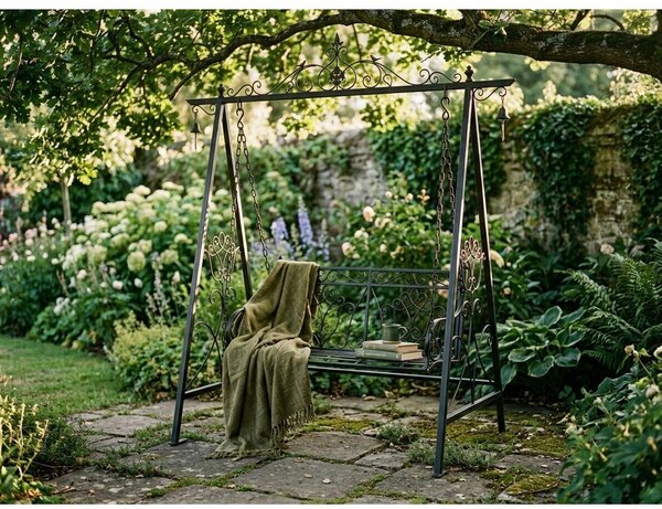 Czarna metalowa huśtawka ogrodowa Kari – Garden Pleasure