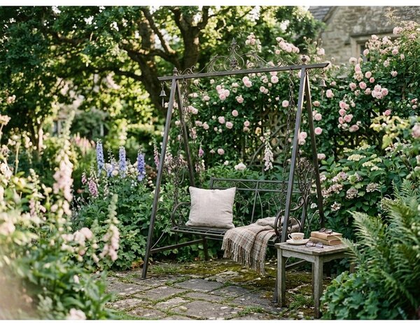 Czarna metalowa huśtawka ogrodowa Kari – Garden Pleasure