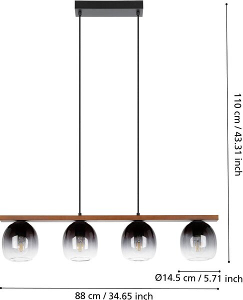 Lampa wisząca w kolorze czarnym i brązowym ze stali i drewna