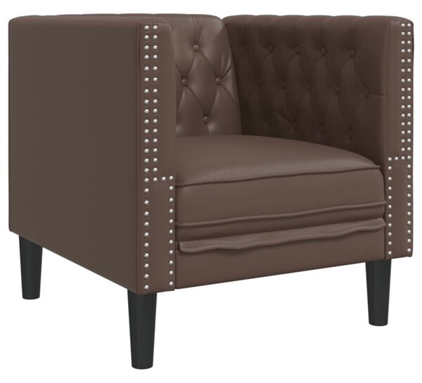 Fotel chesterfield, brÄ zowy, tapicerowany sztucznÄ skÃ³rÄ